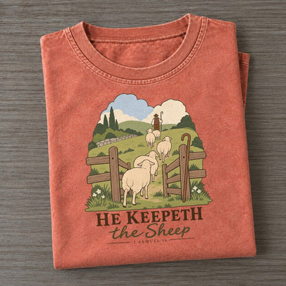 He Keepeth The Sheep The Counting Gate Vintage T-shirt – Terracotta