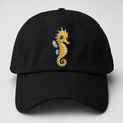 Seahorse Vertical Hello Sea Sprite Baseball Cap – Black