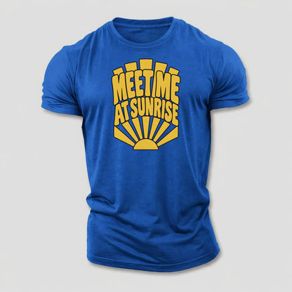 Meet Me At Sunrise Sunburst Sayings Cotton T-Shirt – Royal Blue