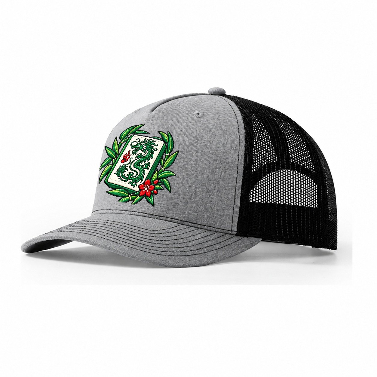 Green Dragon Mahjong Game Night Trucker Hat – Sport Grey Black