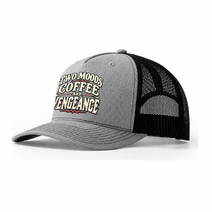 Two Moods Coffee And Vengeance American Wit Trucker Hat – Sport Grey Black