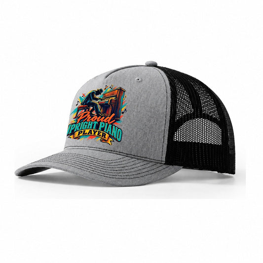 Proud Upright Piano Player Music Instruments Trucker Hat – Sport Grey Black