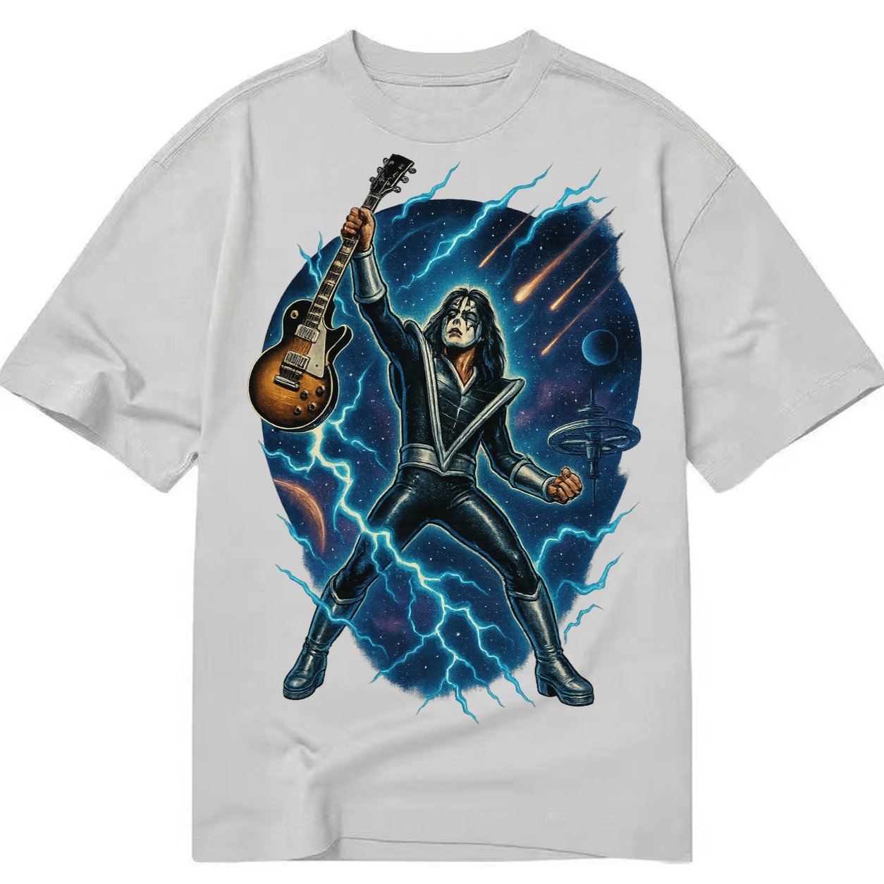 Ace Frehley Cosmic Solo Guitar Raised High Space Station Bac Classic T-shirt – Grey