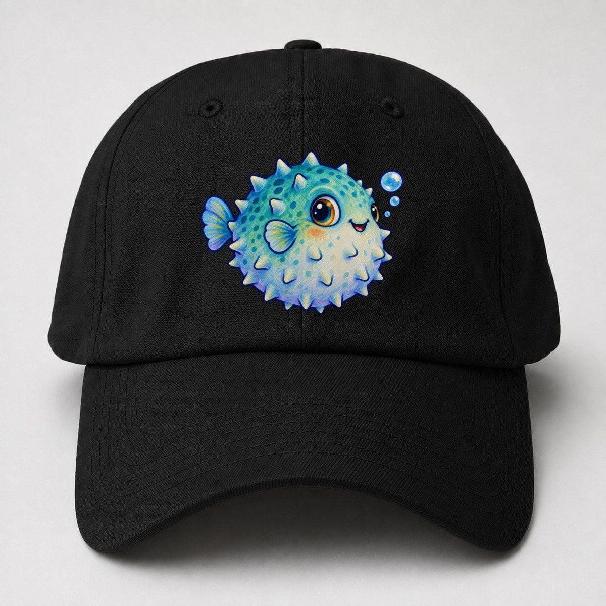 Pufferfish Side Puff Sea Sprite Baseball Cap – Black
