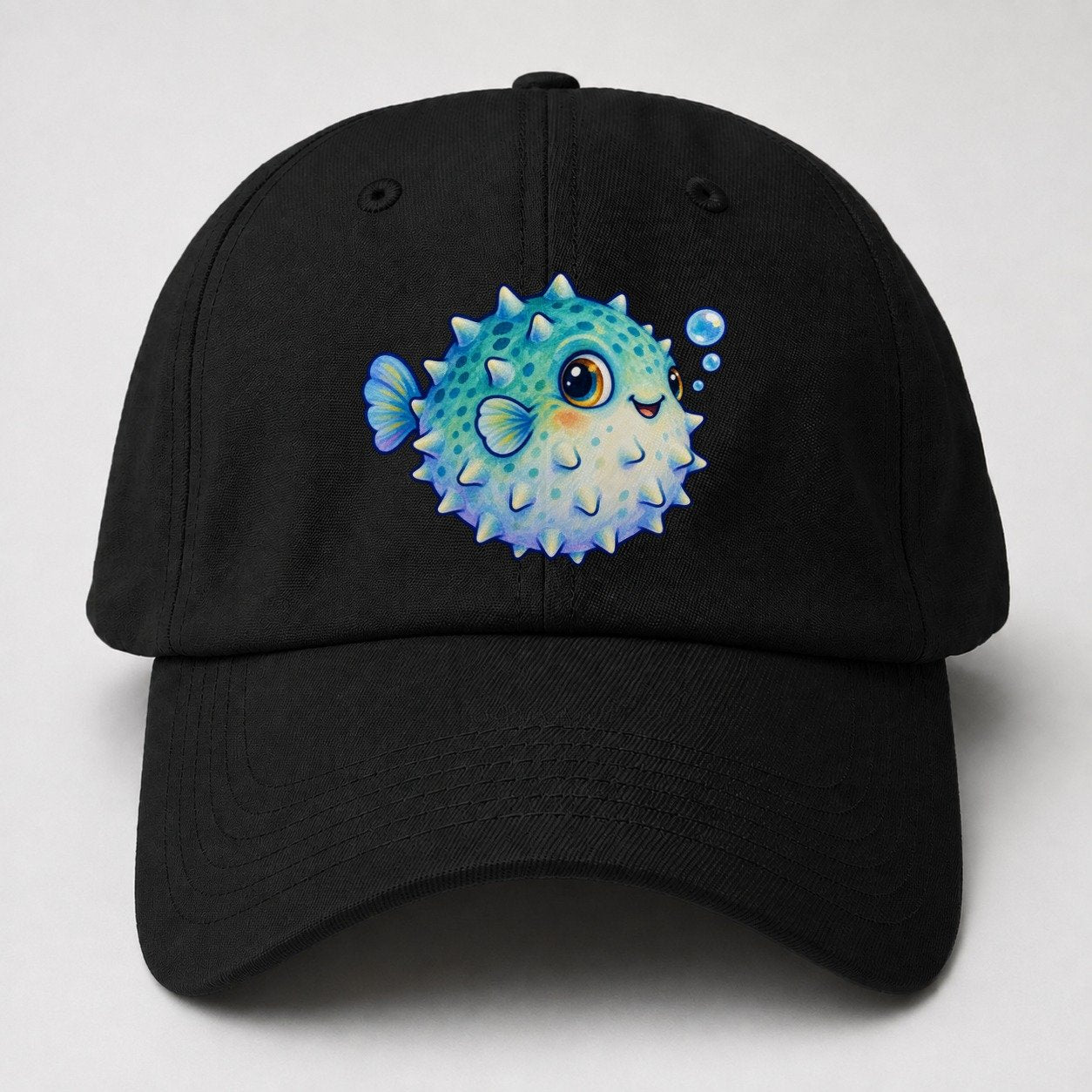 Pufferfish Side Puff Sea Sprite Baseball Cap – Black