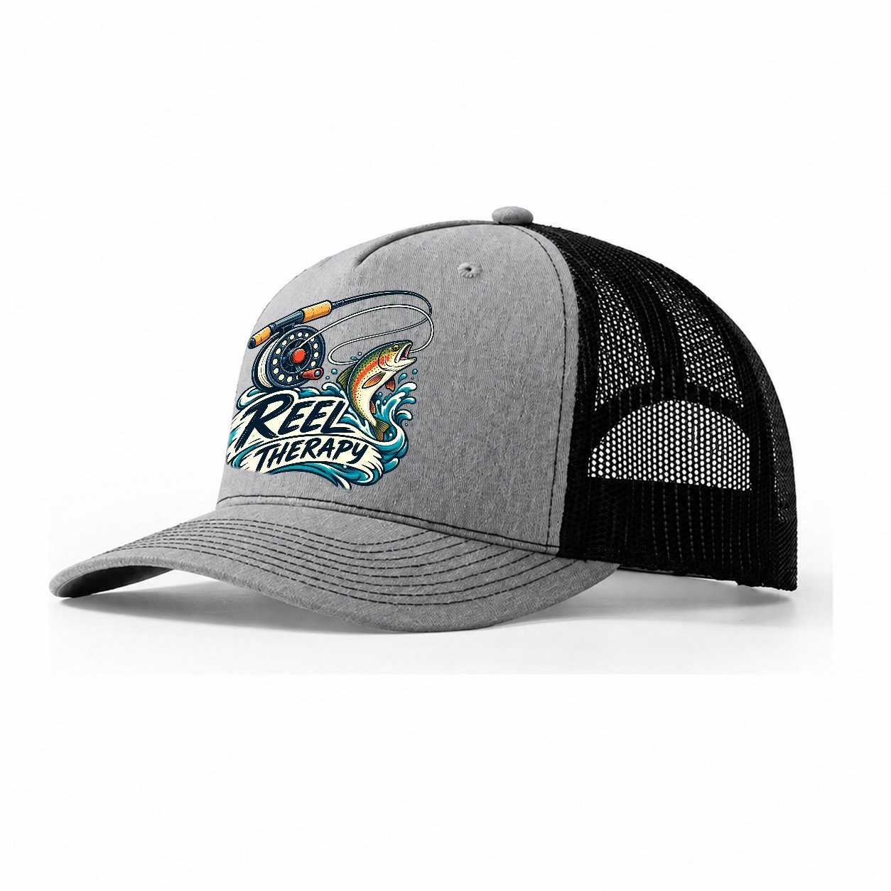 Reel Therapy Fishing Elegant Trucker Hat – Sport Grey Black