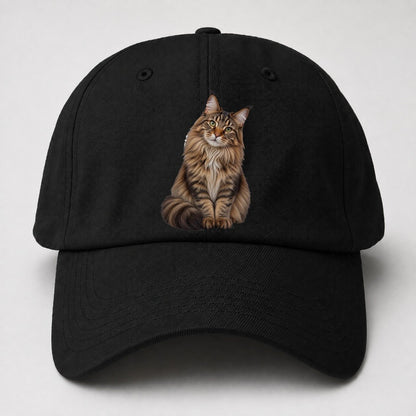 Maine Coon Seated Portrait Realistic Cat Portrait Baseball Cap – Black