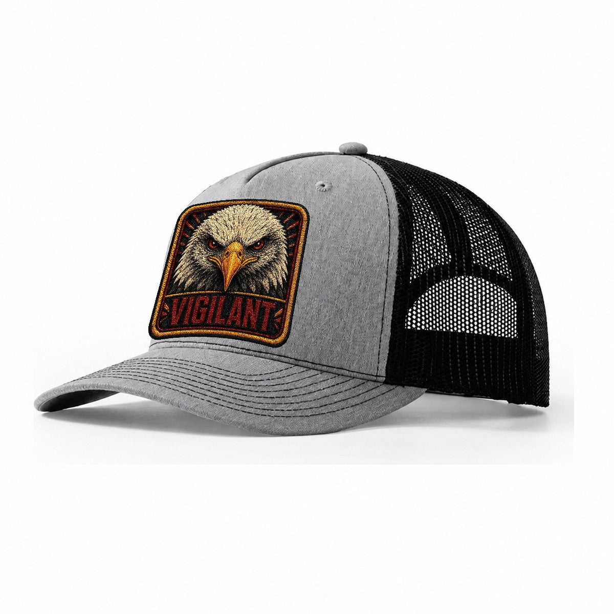 Eagle Vigilant Badge Trucker Hat – Sport Grey Black