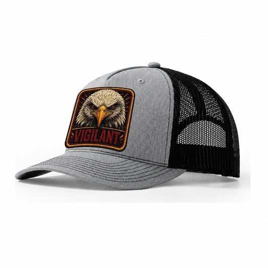 Eagle Vigilant Badge Trucker Hat – Sport Grey Black