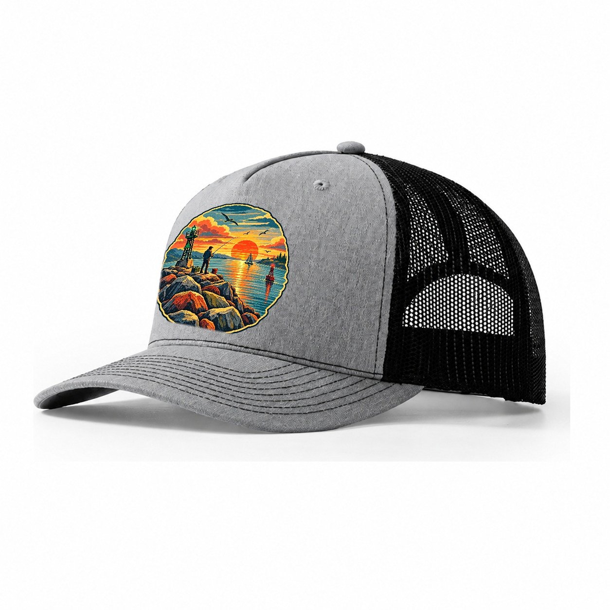 Harbor Jetty Sunset Fishing Club Trucker Hat – Sport Grey Black