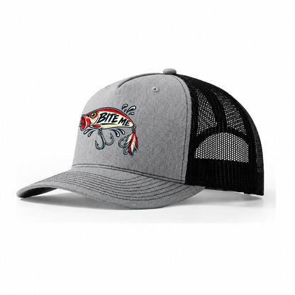 Bite Me Lure Fishing Elegant Trucker Hat – Sport Grey Black
