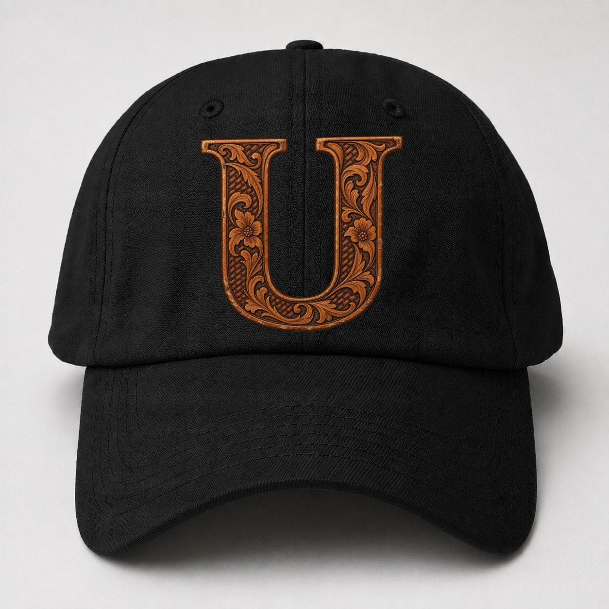 Tooled Leather U Monogram Baseball Cap – Black
