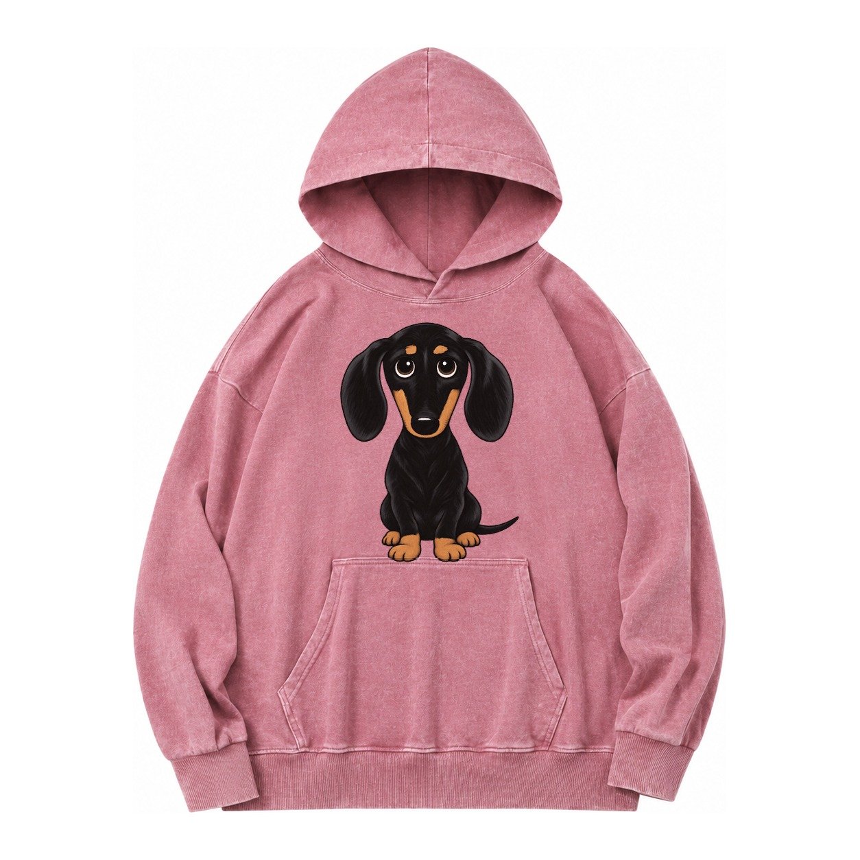 Retro Dachshund Vintage Washed Hoodie – Dusty Rose