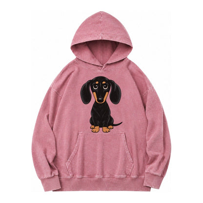 Retro Dachshund Vintage Washed Hoodie – Dusty Rose