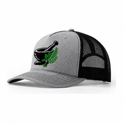 Mortar And Pestle With Herbs Witch Magic Trucker Hat – Sport Grey Black