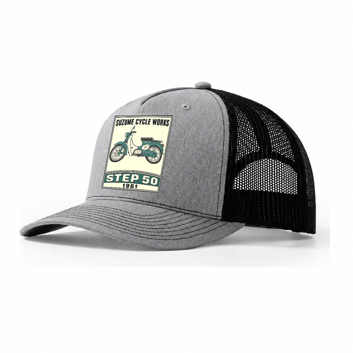 Suzume Step 50 Showa Speed Plates Trucker Hat – Sport Grey Black