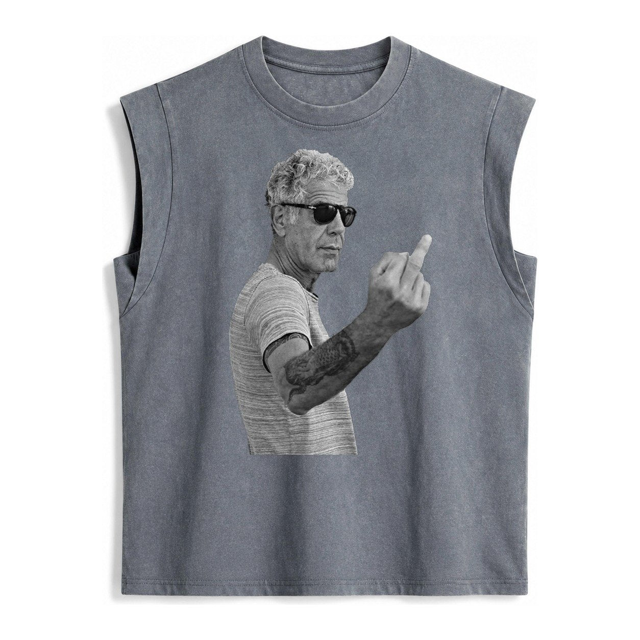 Anthony Bourdain Middle Finger Vintage Washed Tank – Grey