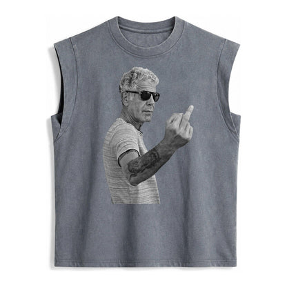 Anthony Bourdain Middle Finger Vintage Washed Tank – Grey