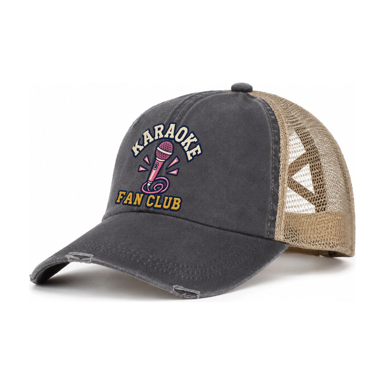 Karaoke Fan Club Women's Ponytail Trucker Hat – Charcoal Khaki