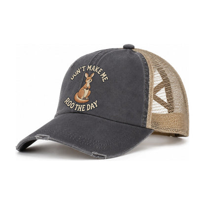 Kangaroo Animal Puns Women's Ponytail Trucker Hat – Charcoal Khaki