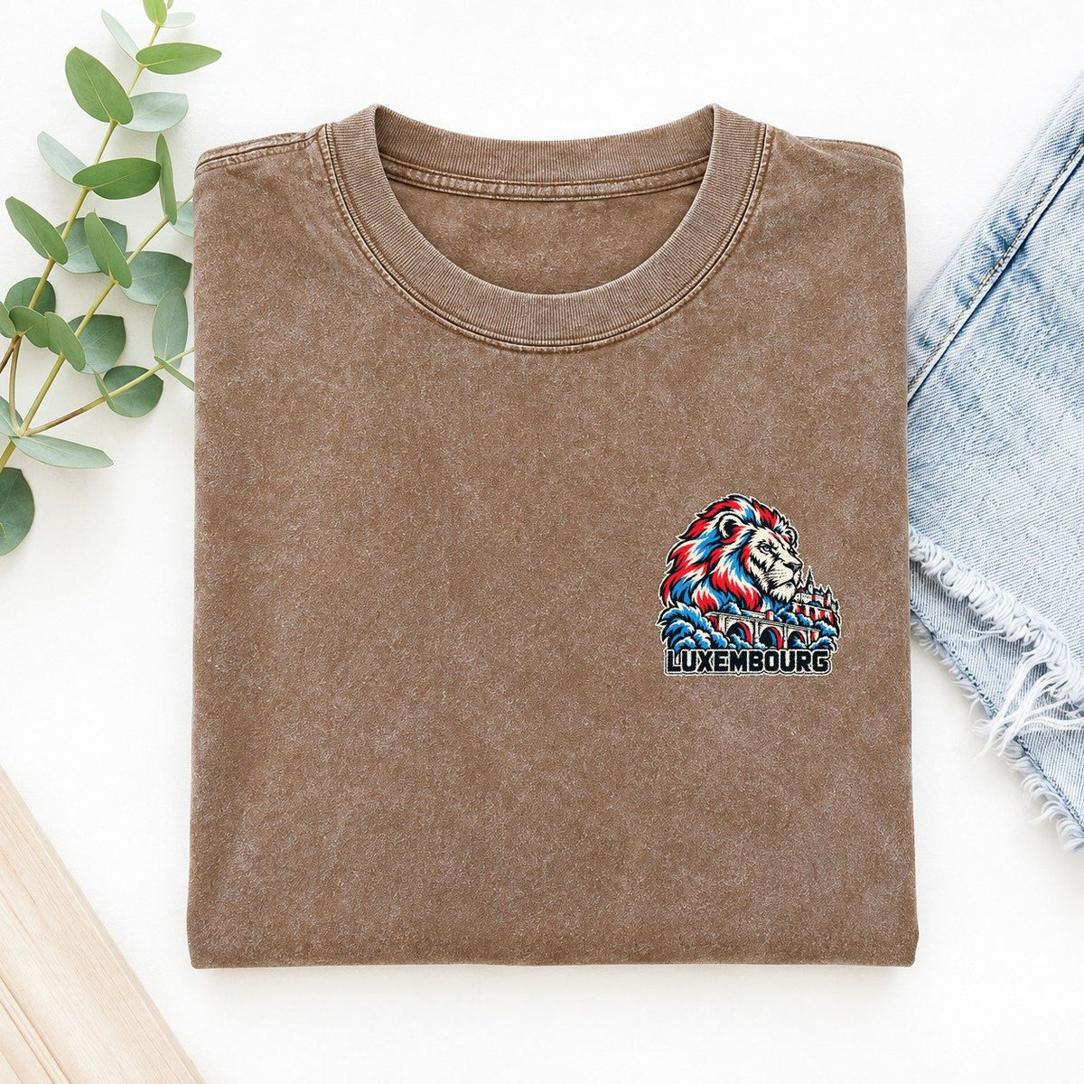 Luxembourg Country Pride Left Chest Vintage T-shirt – Brown