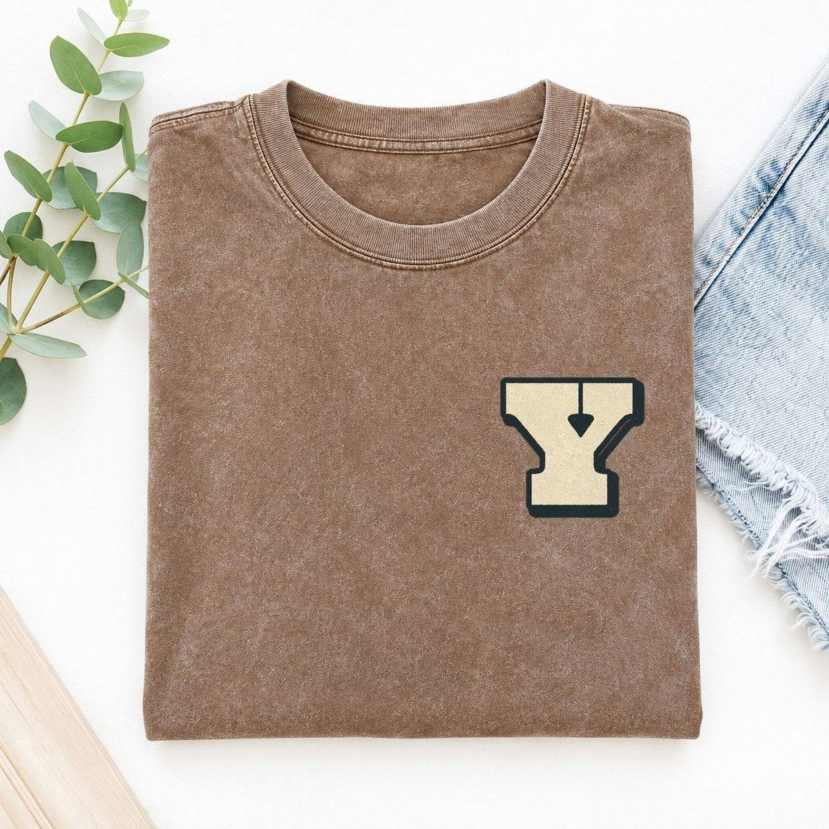 Initial Y Left Chest Vintage T-shirt – Brown