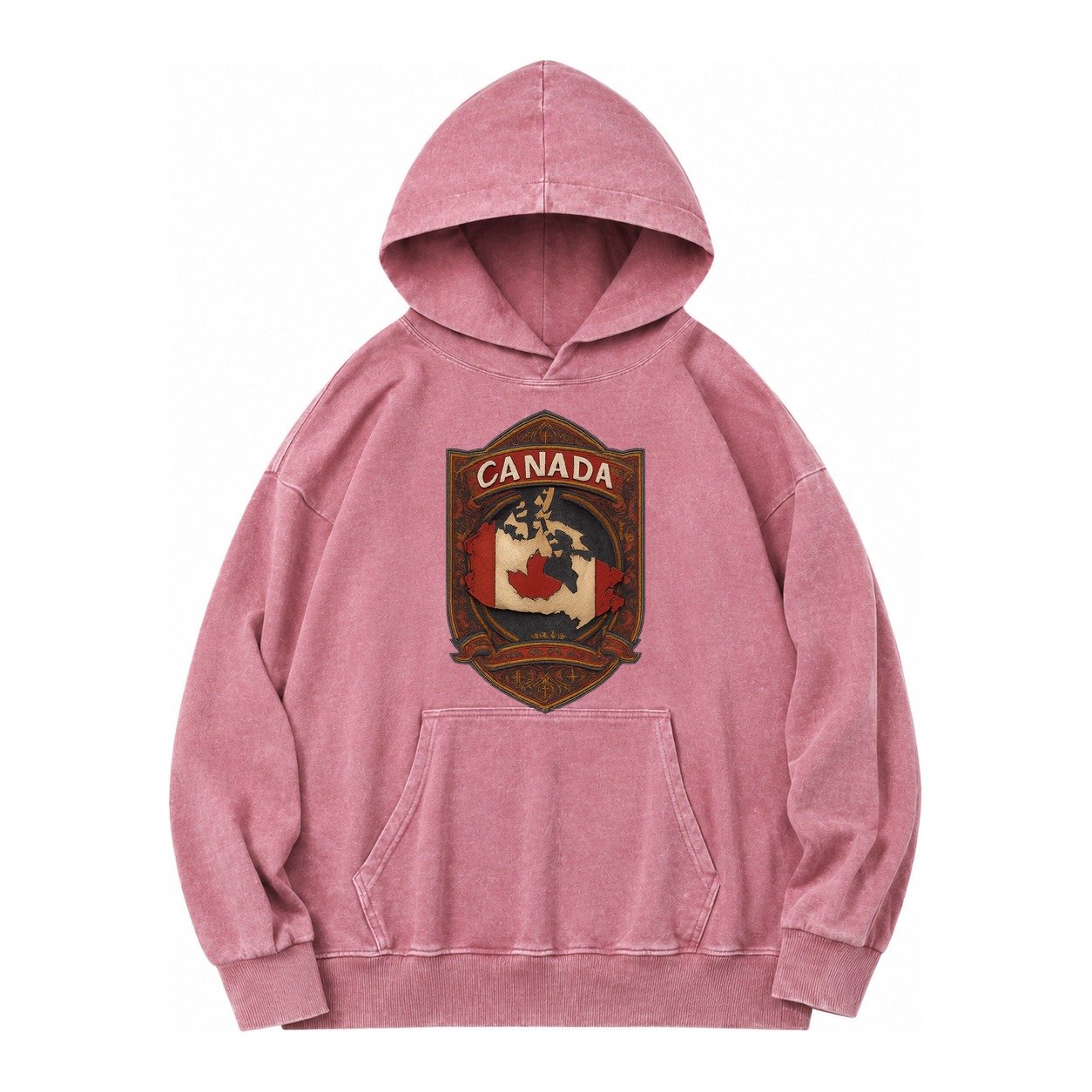 Canada Map Vintage Washed Hoodie – Dusty Rose