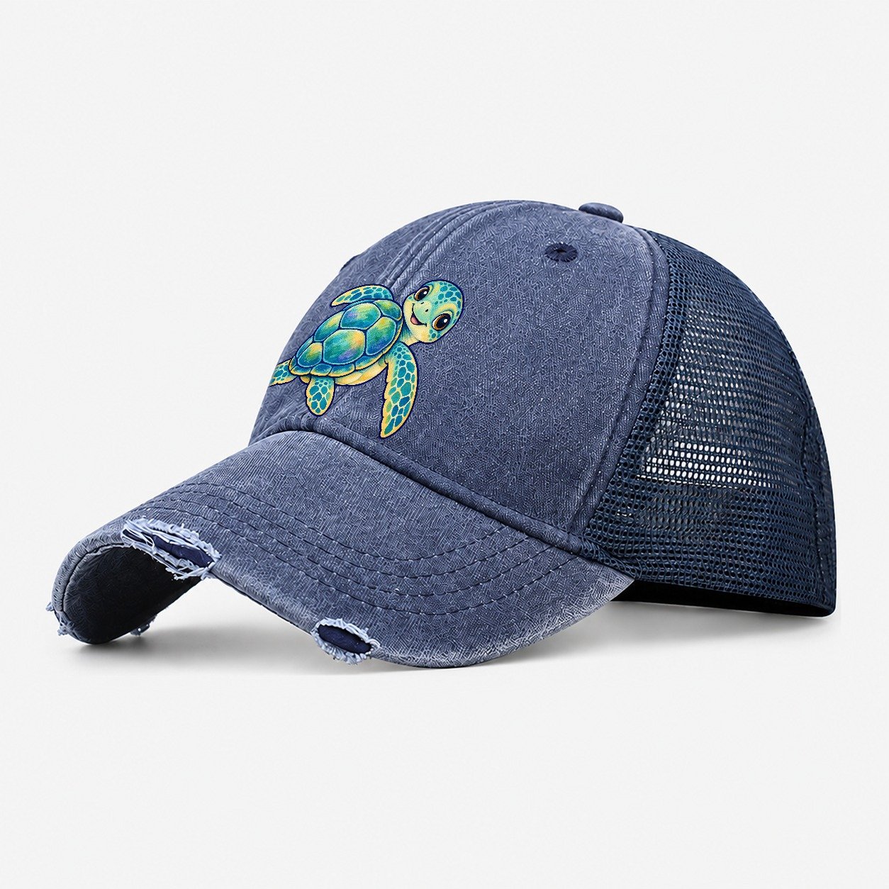 Sea Turtle Shell Turn Sea Sprite Washed Trucker Hat – Navy