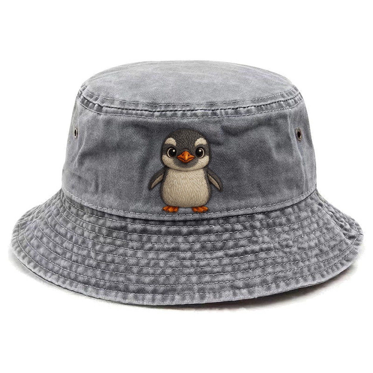 Baby Gentoo Penguin Orange Beak White Cap Bright Eyes Front Facing Energetic Vintage Bucket Hat – Urban Haze