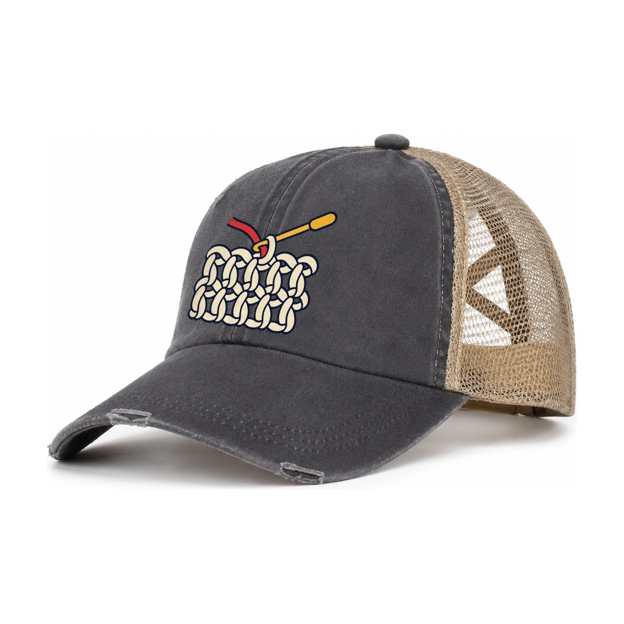 Hook And Yarn Diagram Yarn Crafts Women's Ponytail Trucker Hat – Charcoal Khaki
