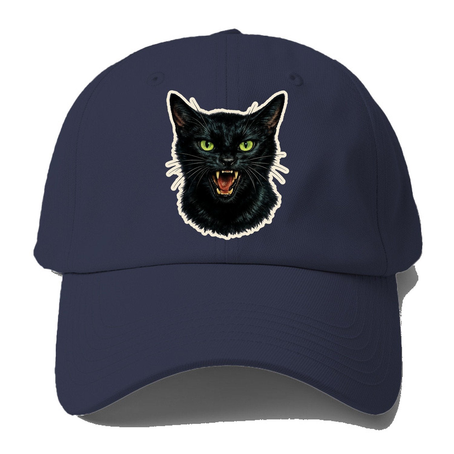 Hissing Green Eyed Black Cat Baseball Cap – Twilight Navy