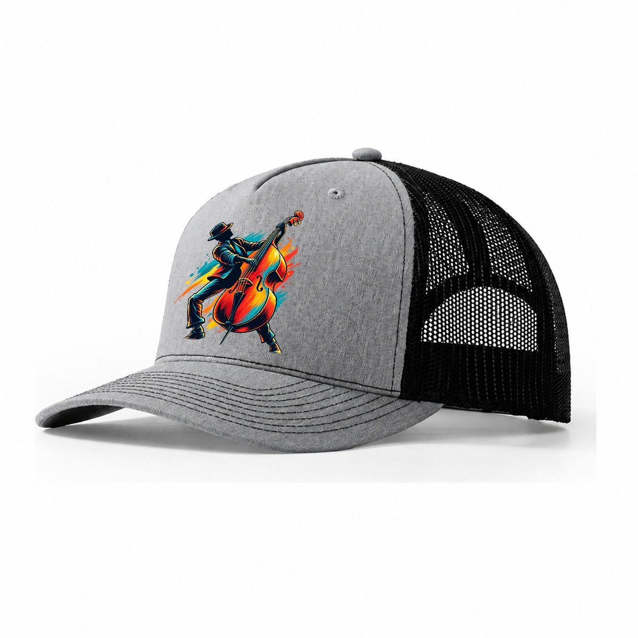 Double Bass Icon Music Instruments Trucker Hat – Sport Grey Black
