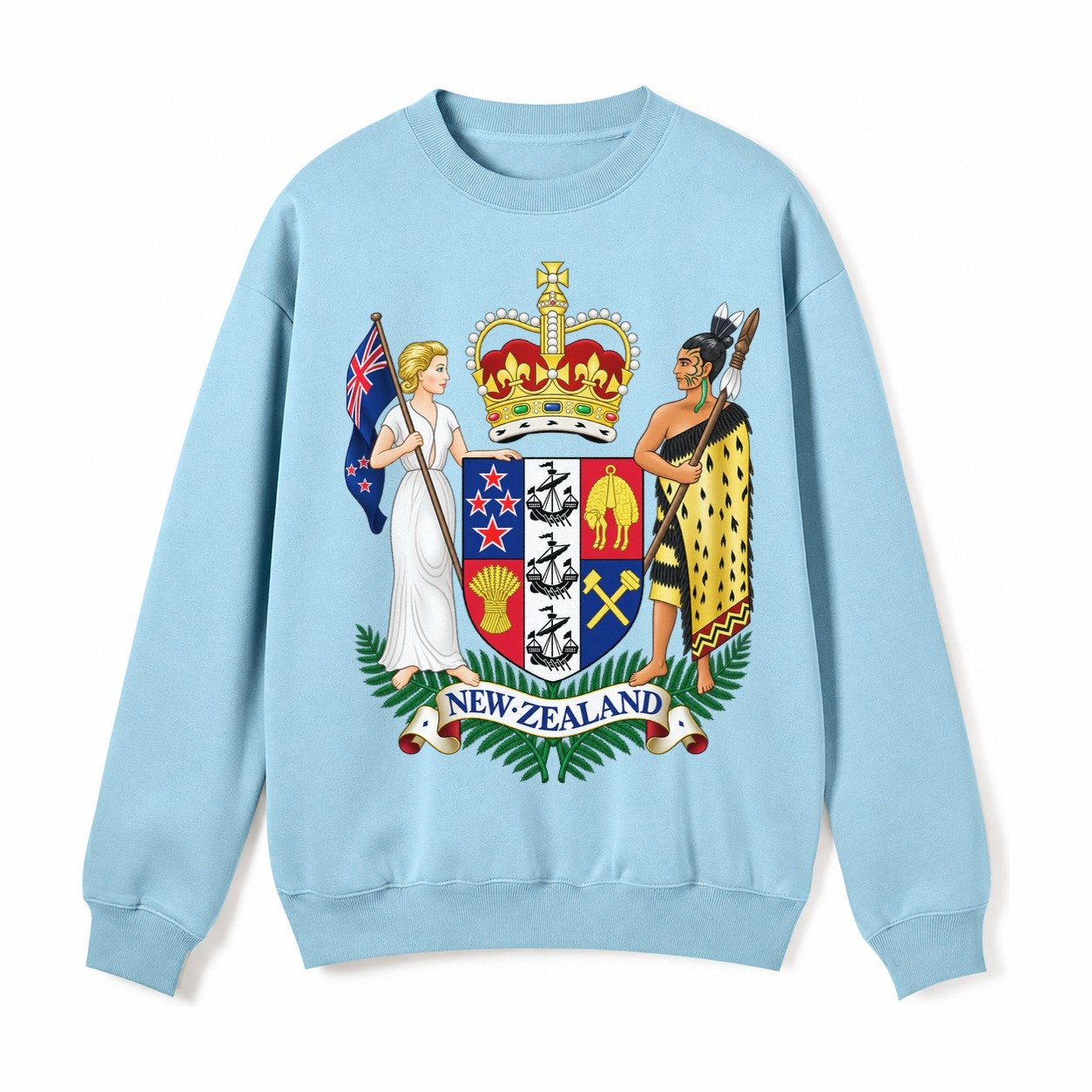 Coat Of Arms Of New Zealand Fleece Sweatshirt – Light Blue
