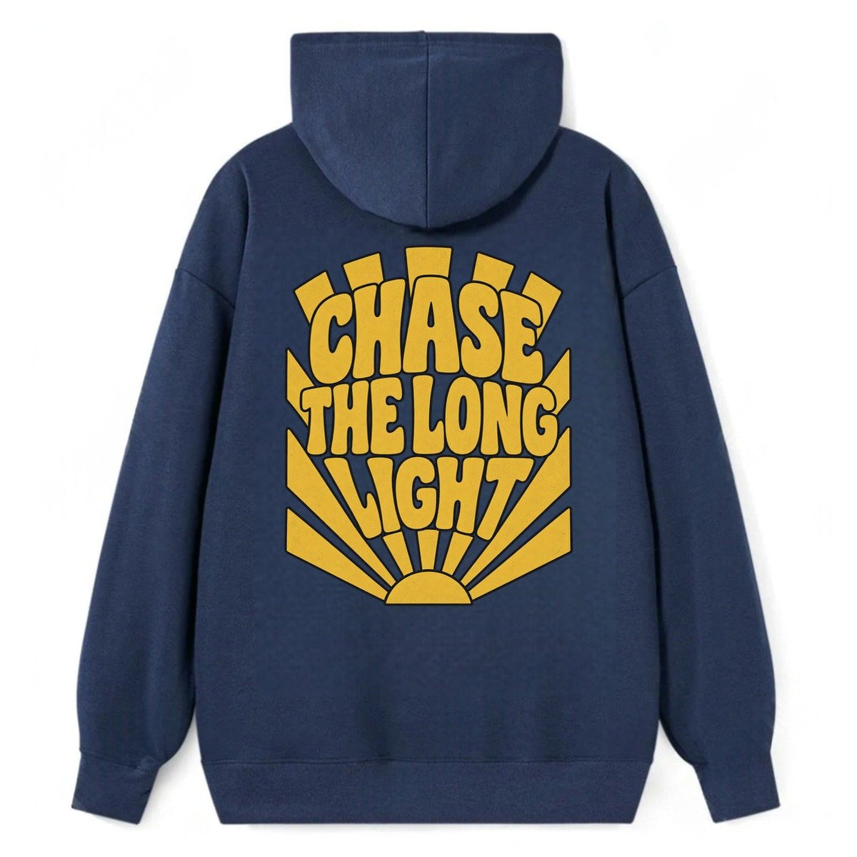 Chase The Long Light Sunburst Sayings Classic Pullover Hoodie – Navy