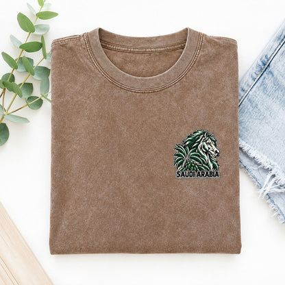 Saudi Arabia Country Pride Left Chest Vintage T-shirt – Brown