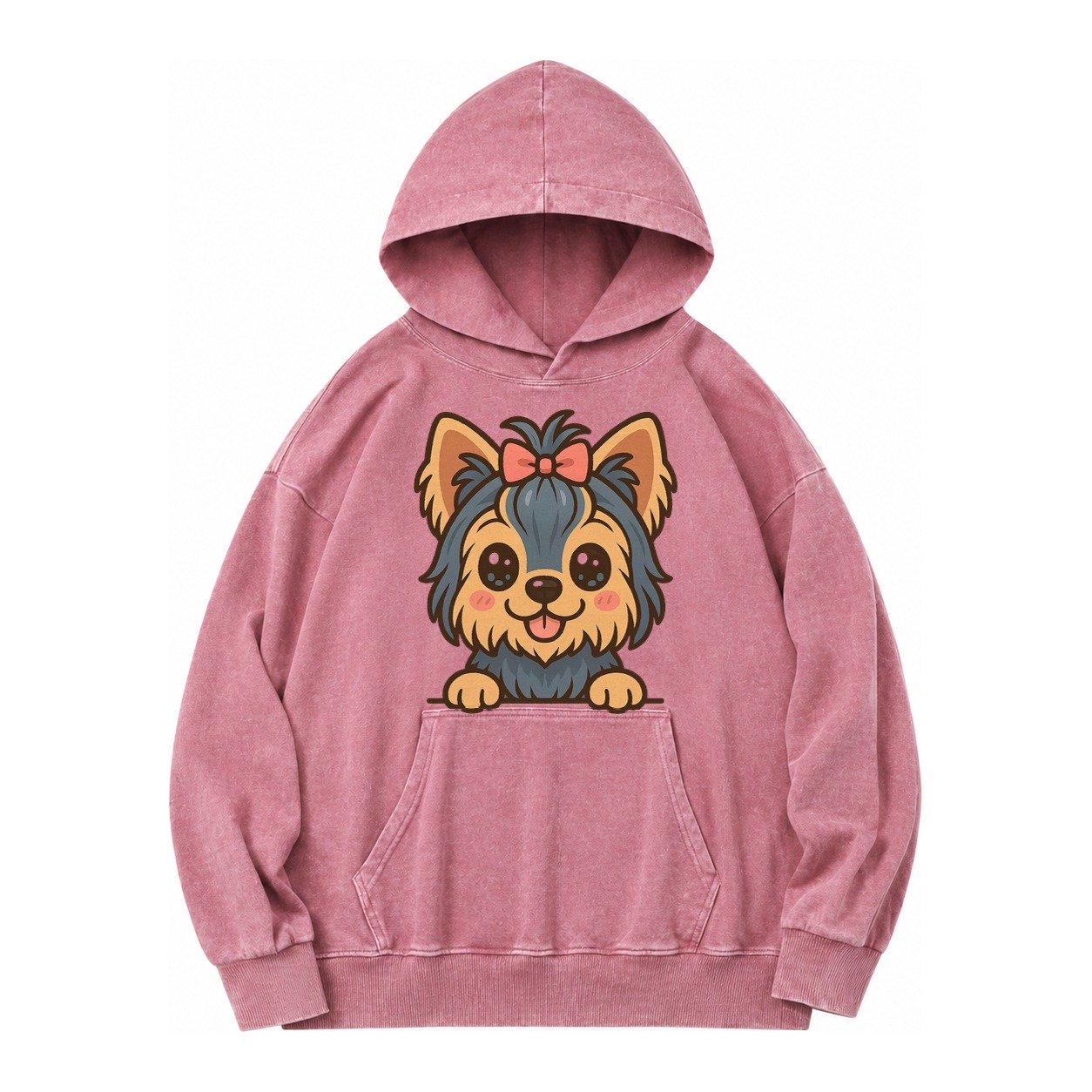 Yorkshire Terrier Modern Tiny Dog Logo Vintage Washed Hoodie – Dusty Rose
