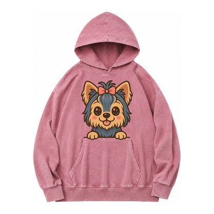 Yorkshire Terrier Modern Tiny Dog Logo Vintage Washed Hoodie – Dusty Rose