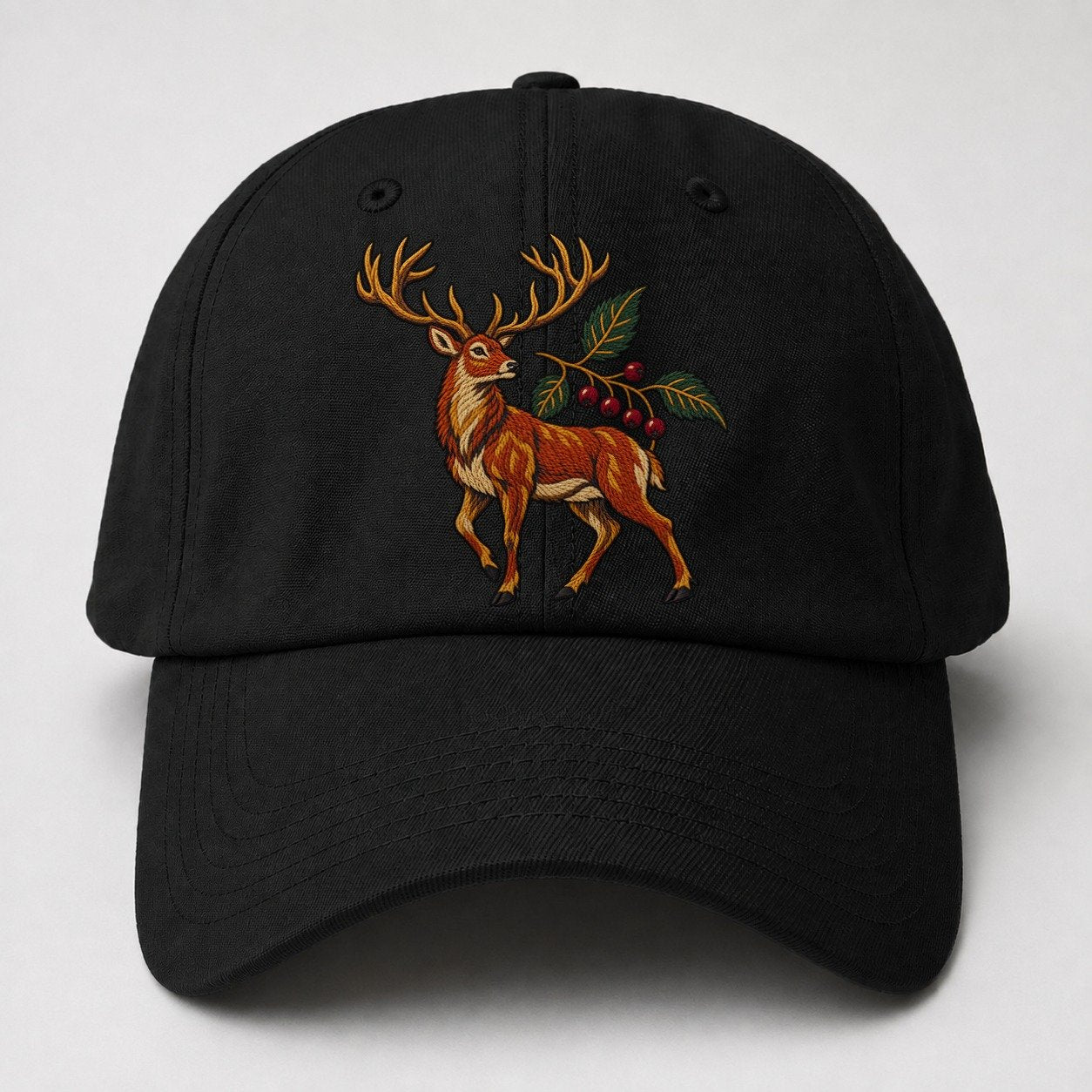 Red Deer And Rowan Berries Uk Culture Heritage Baseball Cap – Black