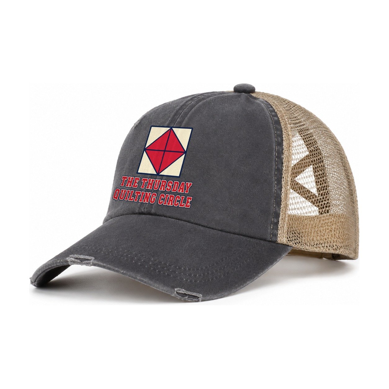 Quilting Circle Sewing And Quilting Women's Ponytail Trucker Hat – Charcoal Khaki