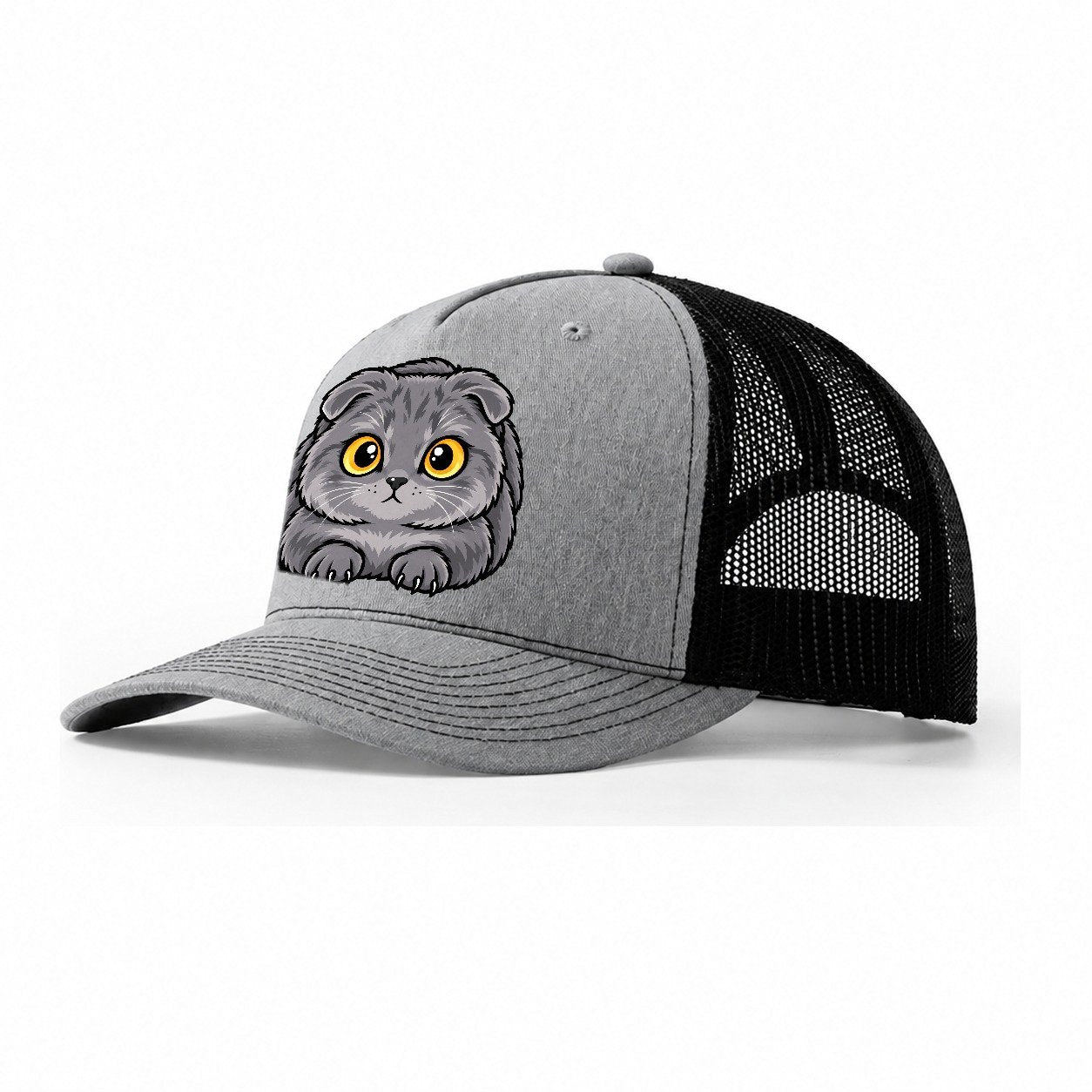 Scottish Fold Loaf Peeking Cats Trucker Hat – Sport Grey Black
