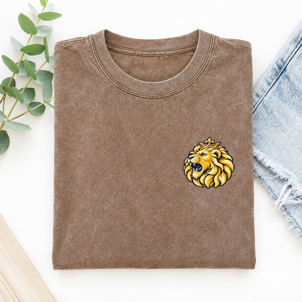 Lion Of Judah Left Chest Vintage T-shirt – Brown