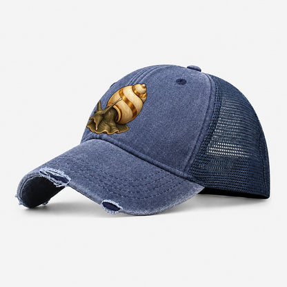 Mystery Snail Portrait Aquarium Keeping Washed Trucker Hat – Navy