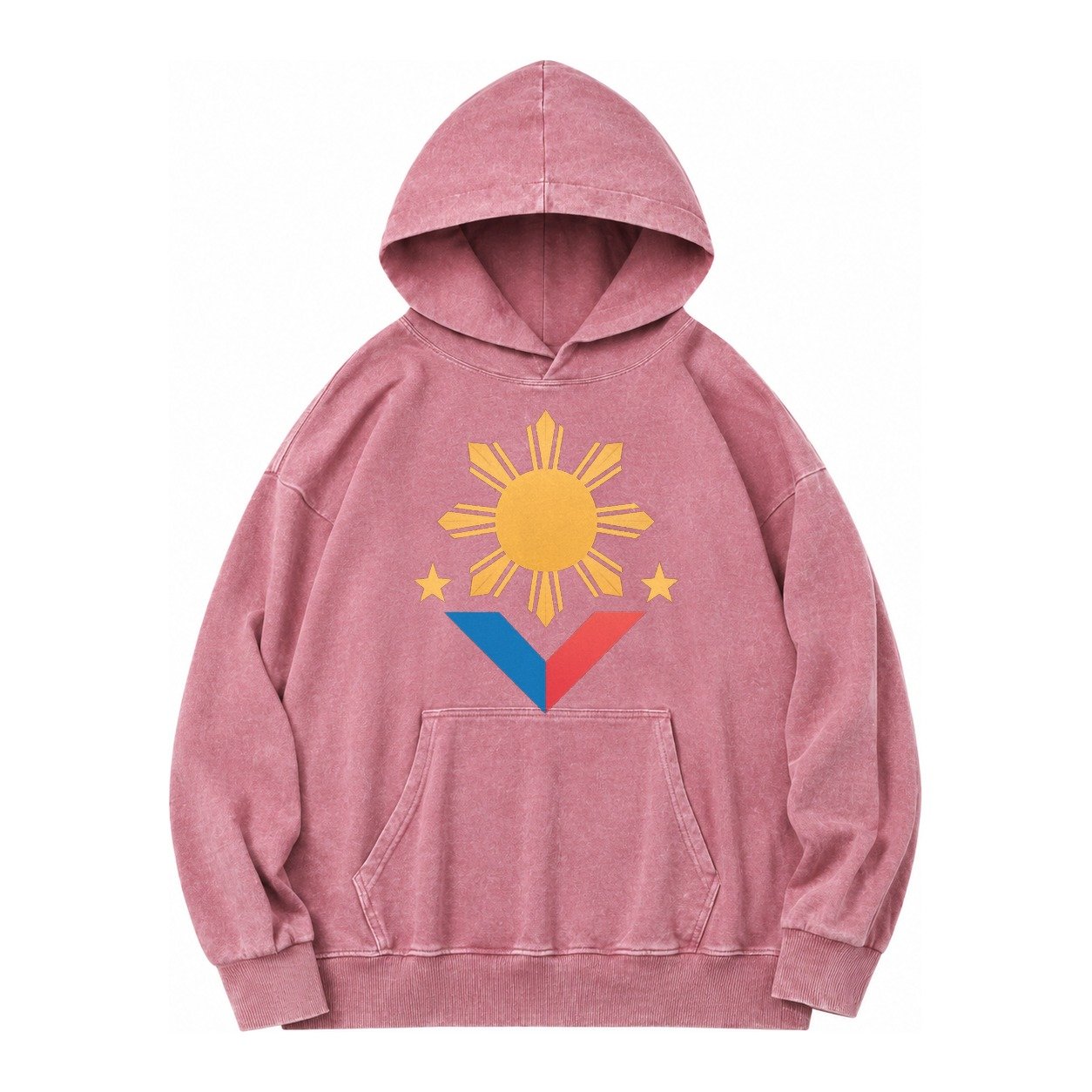 Philippines Flag Sun And Vintage Washed Hoodie – Dusty Rose