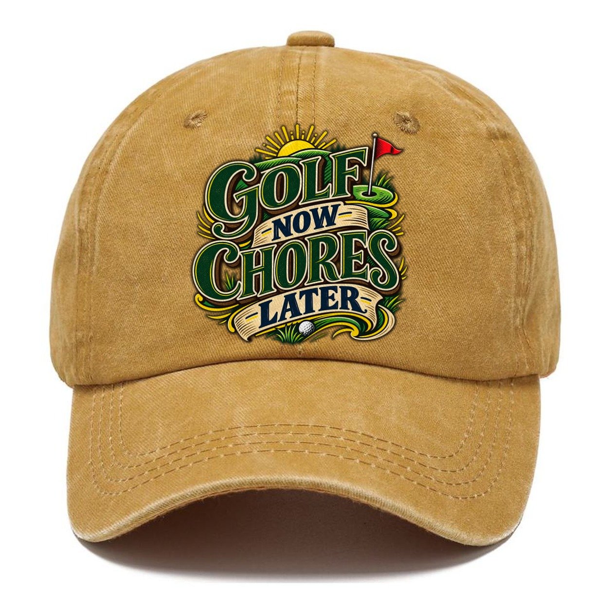 Golf Now Chores Later Retired Living Classic Cap – Golden Harvest