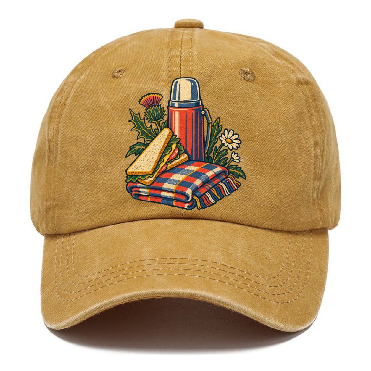 Picnic Flask Sandwich And Checked Blanket Uk Culture Heritage Classic Cap – Golden Harvest
