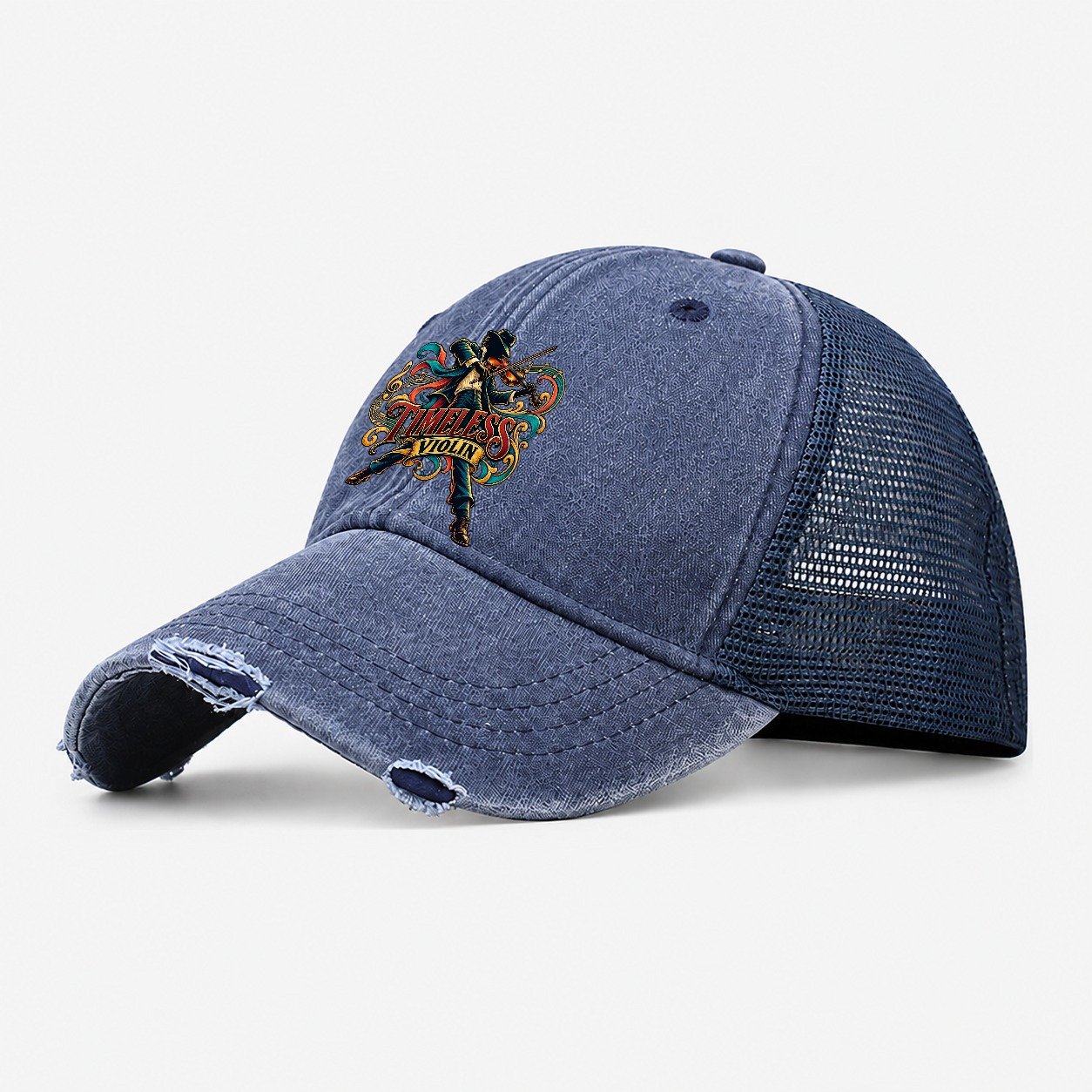 Timeless Violin Music Instruments Washed Trucker Hat – Navy