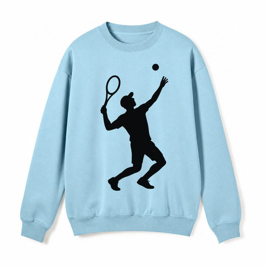 Tennis Player Serving Powerful Shot Fleece Sweatshirt – Light Blue