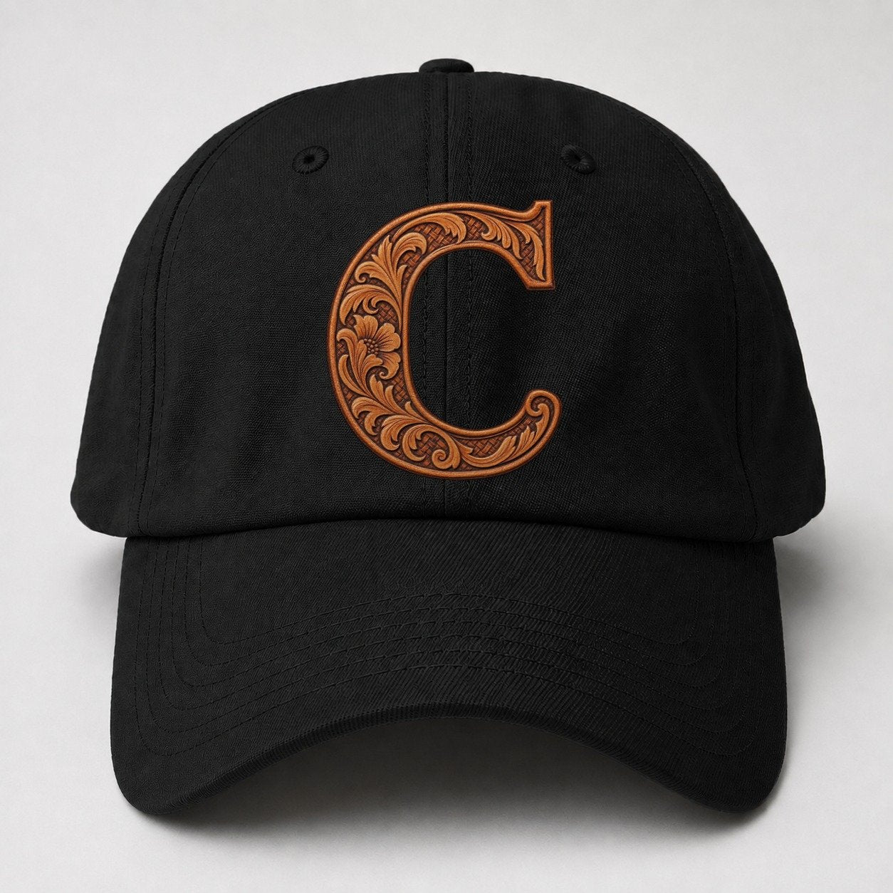 Tooled Leather C Monogram Baseball Cap – Black