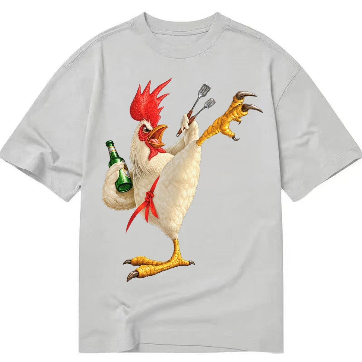 Rooster Printed Unisex Baseball Cap Solid Color Washed Distr Classic T-shirt – Grey