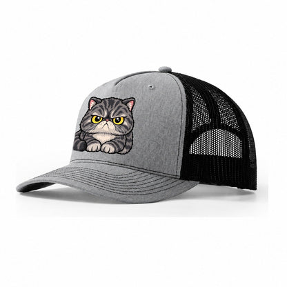 Exotic Shorthair Grumpy Sit Peeking Cats Trucker Hat – Sport Grey Black